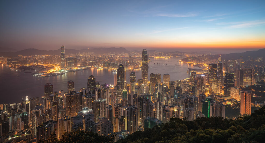 Hong Kong Skyline Victoria Peak Sunrise Cityscape