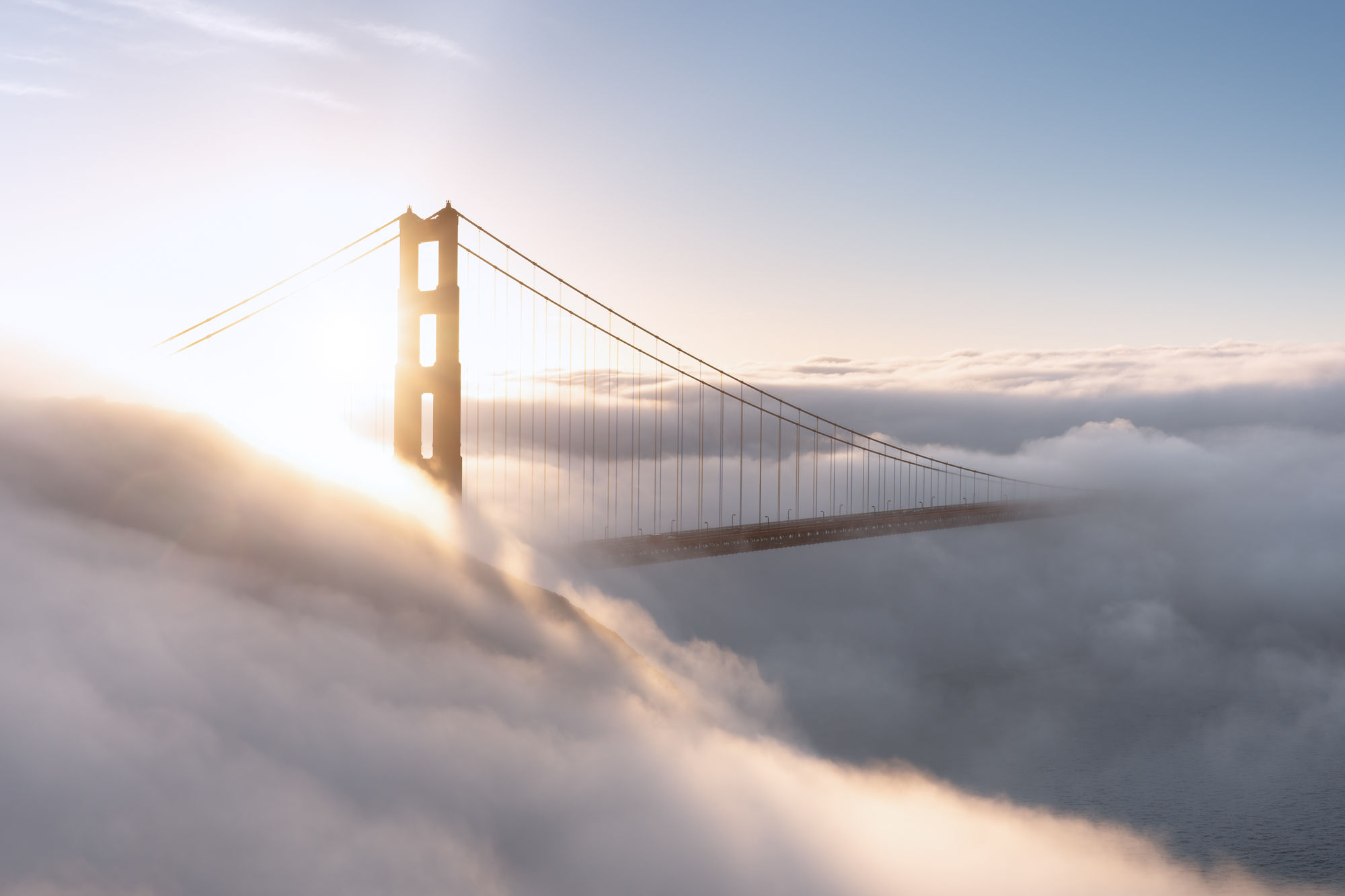 Golden Gate Bridge San Francisco Bay Area Covered by Clouds Landscape Sunrise